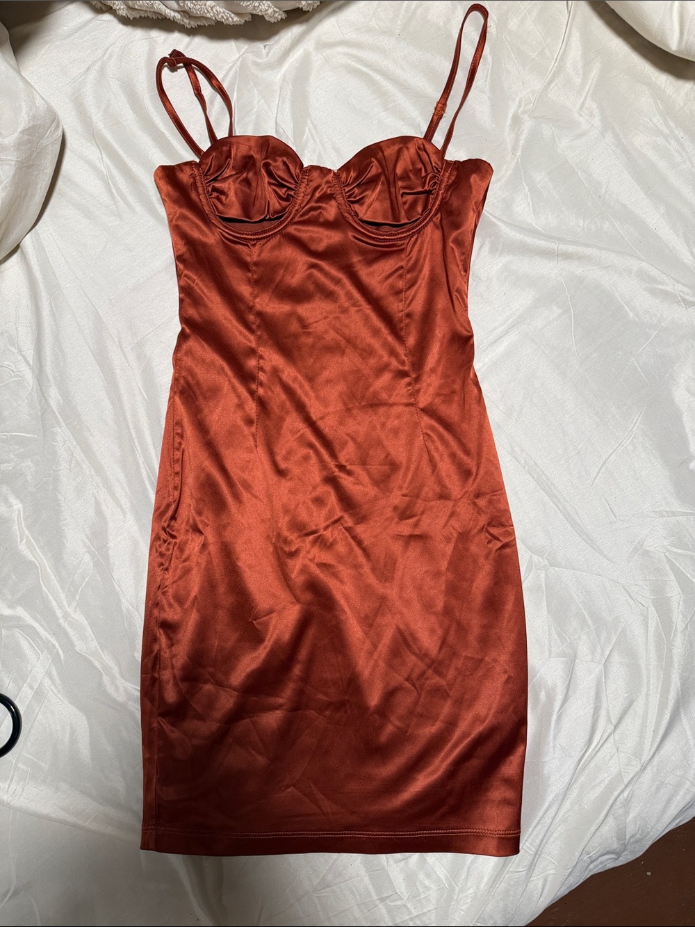 Fashion Nova Rust Satin Bustier Mini Dress